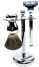 Düfte, Parfümerie und Kosmetik Set - Golddachs Pure Badger, Mach3 Metal Chrome (sh/brush + razor + stand)