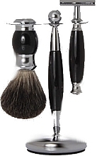 Set - Golddachs Pure Badger, Safety Razor Polymer Black Chrome (sh/brush + razor + stand) — Bild N1