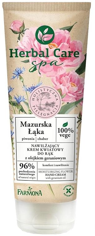 Feuchtigkeitsspendende Handcreme Masurische Wiese mit Geranienöl - Farmona Herbal Care SPA Moisturizing Flower Hand Cream — Bild N1