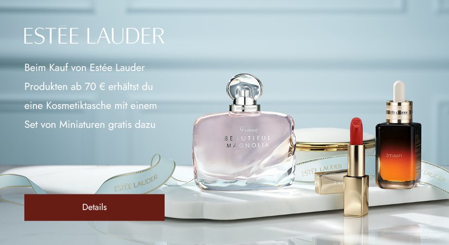 Beim Kauf von Estée Lauder Produkten ab 70 € erhältst du eine Kosmetiktasche mit einem Set von Miniaturen gratis dazu