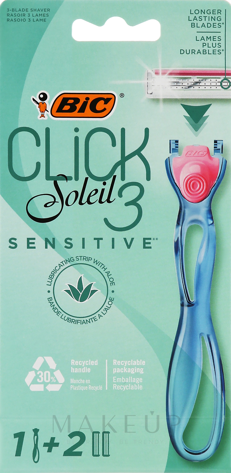 Damenrasierer mit 2 Ersatzklingen - Bic Click 3 Soleil Sensitive — Bild 2 St.