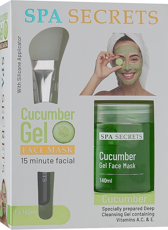 Gesichtspflegeset - Spa Secrets Cucumber Gel Face Mask (Gesichtsmaske 140ml + Pinsel zum Auftragen von Masken 1St.)