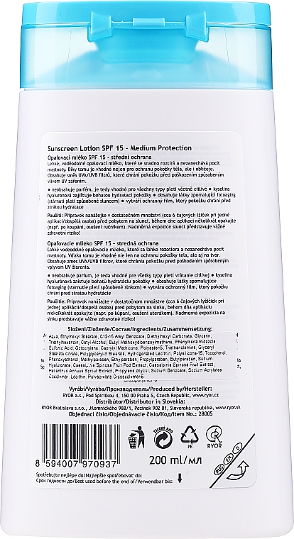 Sonnenschutzmilch für den Körper SPF 15 - Ryor Sun Lotion SPF 15 Medium Protection — Bild N2