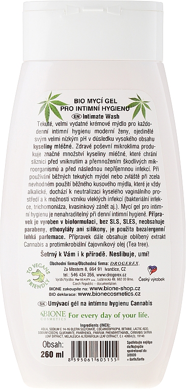 Gel für die Intimhygiene - Bione Cosmetics Cannabis Intimate Lactic Acid and Tea Tree Wash Gel — Bild N2