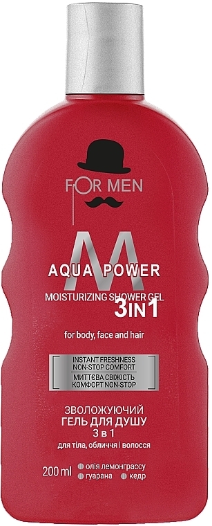 3in1 Feuchtigkeitsspendendes Duschgel mit Guaraná und Zeder - For Men Aqua Power Shower Gel — Bild N1