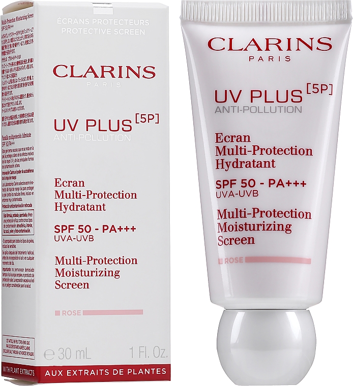 Feuchtigkeitsspendender Fluid-Gesichtsschutz - Clarins UV Plus [5P] Anti-Pollution SPF 50 Rose — Bild N2