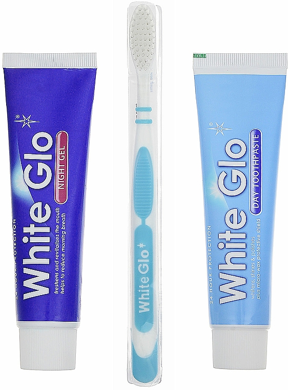 Set - White Glo Night & Day Toothpaste (Zahnpasta 65ml + Zahngel für die Nacht 65ml + Zahnbürste) — Bild N1