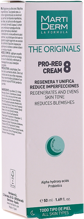 Regenerierende und ausgleichende Nachtcreme für das Gesicht gegen Hautunreinheiten mit Alpha-Hydroxysäuren und Probiotika - MartiDerm The Originals Pro-Reg 8 Cream — Bild N1