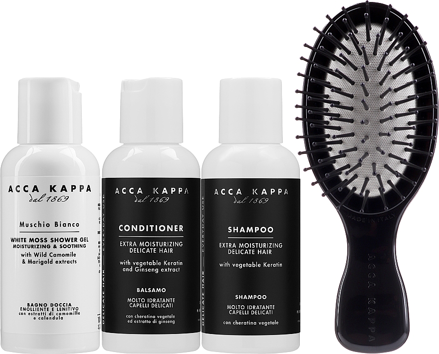 Reiseset für das Haar - Acca Kappa White Moss (Shampoo 100ml + Duschgel 100ml + Conditioner 100ml + Haarbürste + Kosmetiktasche) — Bild N2