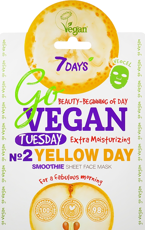Intensiv feuchtigkeitsspendende Tuchmaske für das Gesicht mit Mandelöl, Birnen- und Bananenextrakt - 7 Days Go Vegan Tuesday Yellow Day — Bild N1
