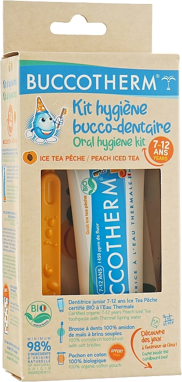 Mundhygieneset Junior Pfirsich-Eistee 7-12 Jahre - Buccotherm ( organic oral/gel/50ml + toothbrush/1pc + pouch/1pc) — Bild N2