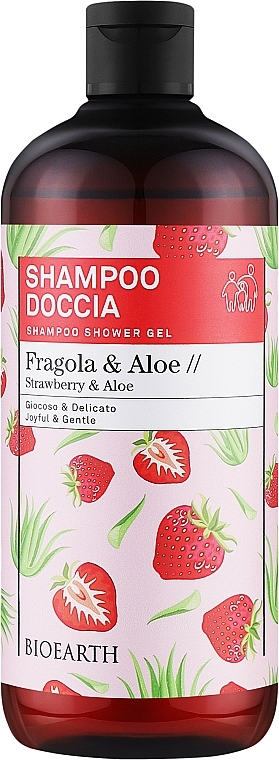 Shampoo-Duschgel Erdbeere und Aloe - Bioearth Family Strawberry & Aloe Shampoo Shower Gel  — Bild N2