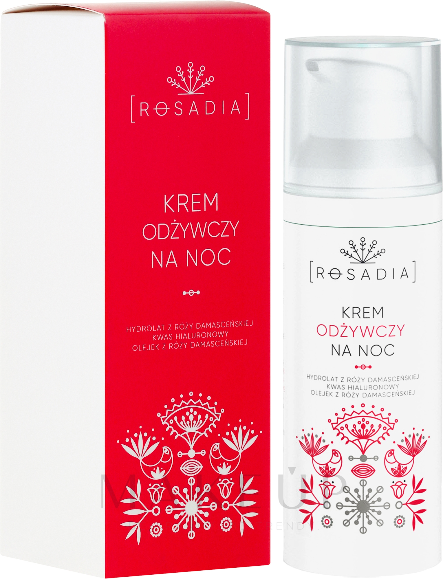 Pflegende Nachtcreme mit Damaszener Rosenwasser und Hyaluronsäure - Rosadia — Bild 50 ml