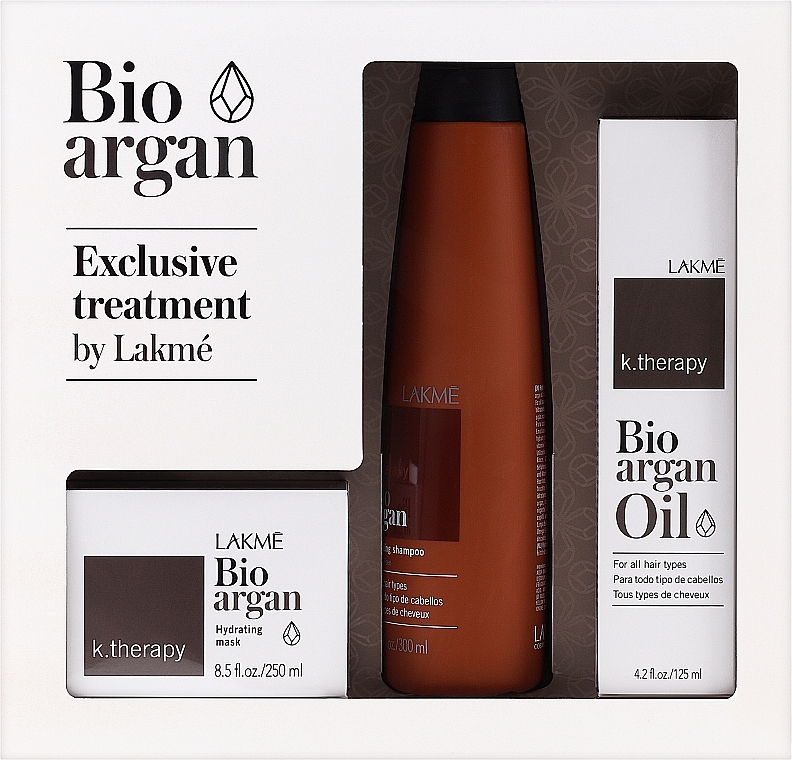 Haarpflegeset mit Arganöl - Lakme K.Therapy Bio Argan Consumer Pack (Shampoo 300ml + Haarmaske 250ml + Haaröl 125ml) — Bild N1