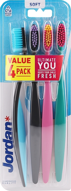 Zahnbürste weich 4 St. schwarz, rosa, türkis - Jordan Ultimate You Soft Toothbrush — Bild N1