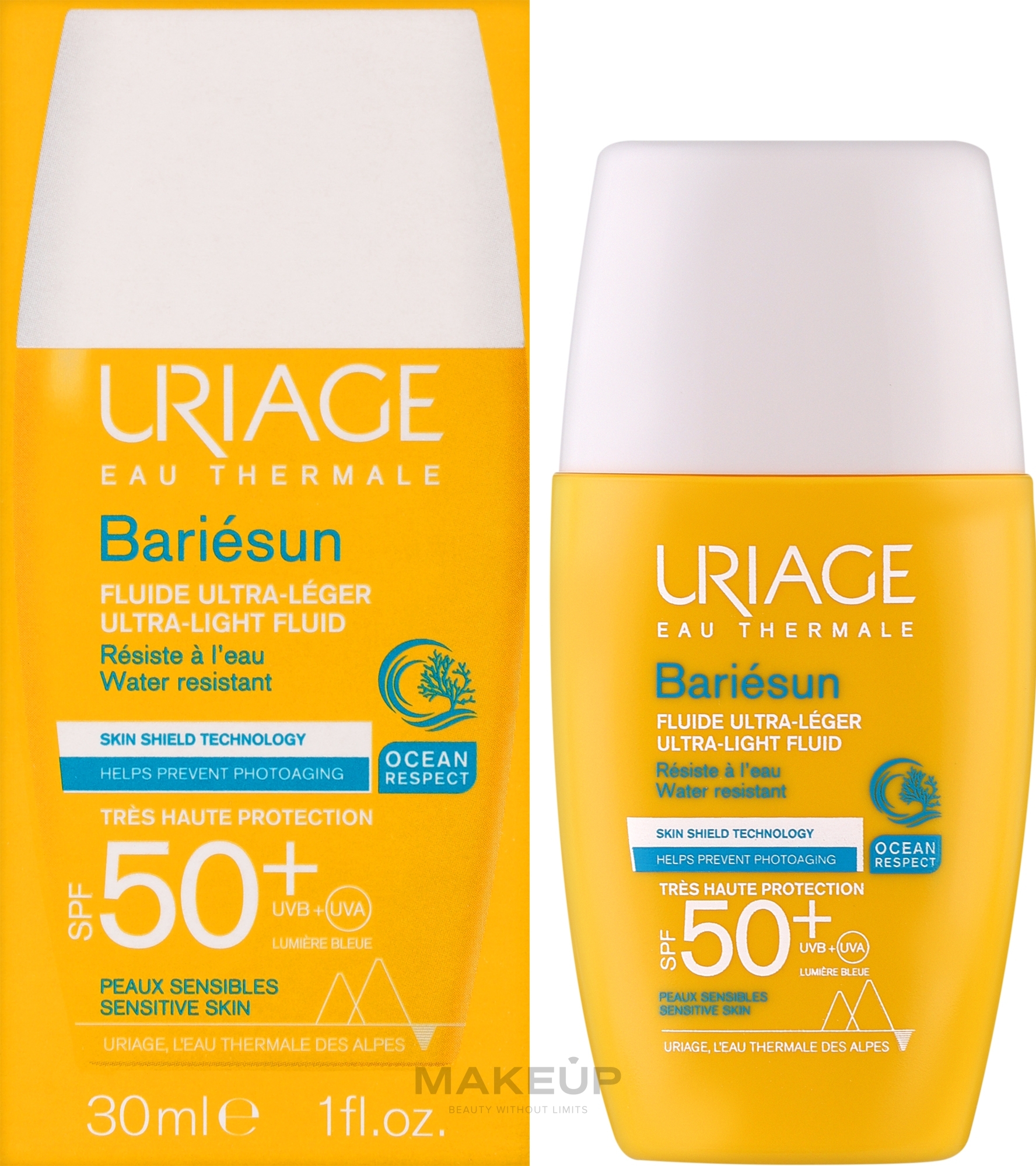 Parfümfreies, ultra leichtes Sonnenschutzfluid für das Gesicht SPF 50+ - Uriage Bariesun Ultra-Light Fluid SPF50+ — Bild 30 ml