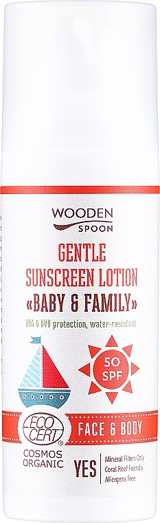 Wasserfeste Bio-Sonnenschutzlotion für Gesicht und Körper SPF 50 - Wooden Spoon Organic Sunscreen Lotion Baby & Family SPF 50 — Bild N1