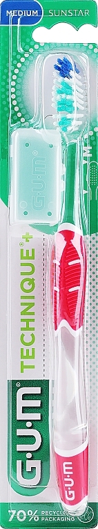 Zahnbürste mittel Technique+ rosa - G.U.M Medium Regular Toothbrush — Bild N1