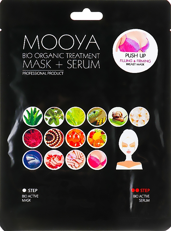 Straffende Lifting-Brustmaske mit Serum in 2 Schritten - Beauty Face Mooya Bio Organic Treatment Mask + Serum — Bild N1