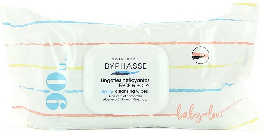 Baby-Feuchttücher mit Aloe Vera und Kamillenextrakt 90 St. - Byphasse Baby Cleansing Wipes Face and Body