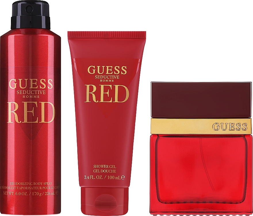 Set (Eau de Toilette 100 ml + Deo 226 ml + Duschgel 200 ml + Kosmetiktasche 1 St.) - Guess Seductive Red Homme — Bild N1