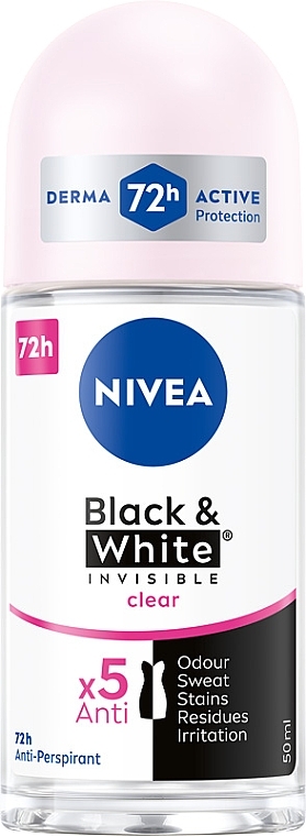 Deo Roll-on Antitranspirant - NIVEA Deodorant Invisible For Black & White Clear Roll-On For Women — Bild N1