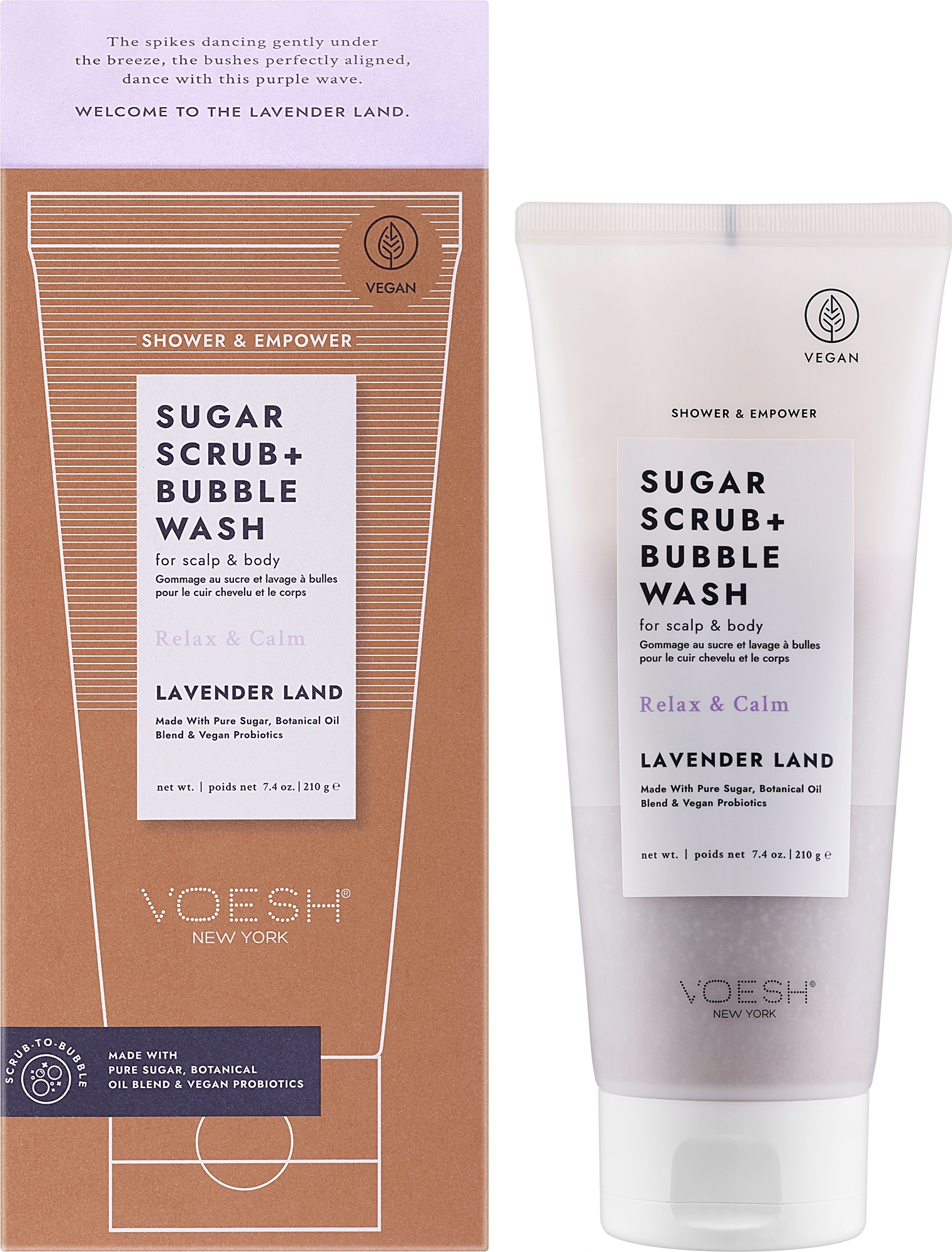 Zuckerpeeling für Kopfhaut und Körper Lavendel - Voesh Sugar Scrub+Bubble Wash Lavender Land — Bild 210 g