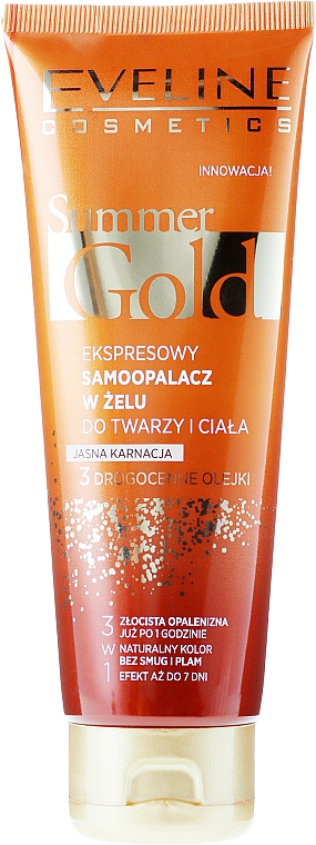 Selbstbräunugsgel für Gesicht und Körper, helle Haut - Eveline Cosmetics Summer Gold Gel