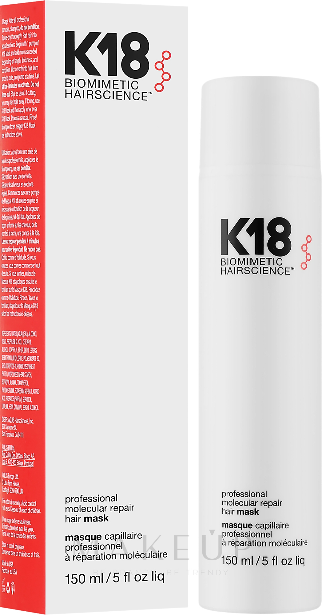 Reparierende Haarmaske ohne Ausspülen - K18 Hair Biomimetic Hairscience Professional Molecular Repair Hair Mask — Bild 150 ml