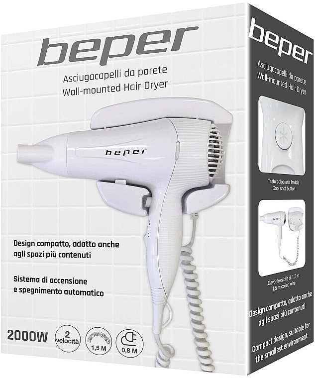 Haartrockner mit Wandhalterung 40.490 weiß - Beper Wall-mounted Hair Dryer  — Bild N5