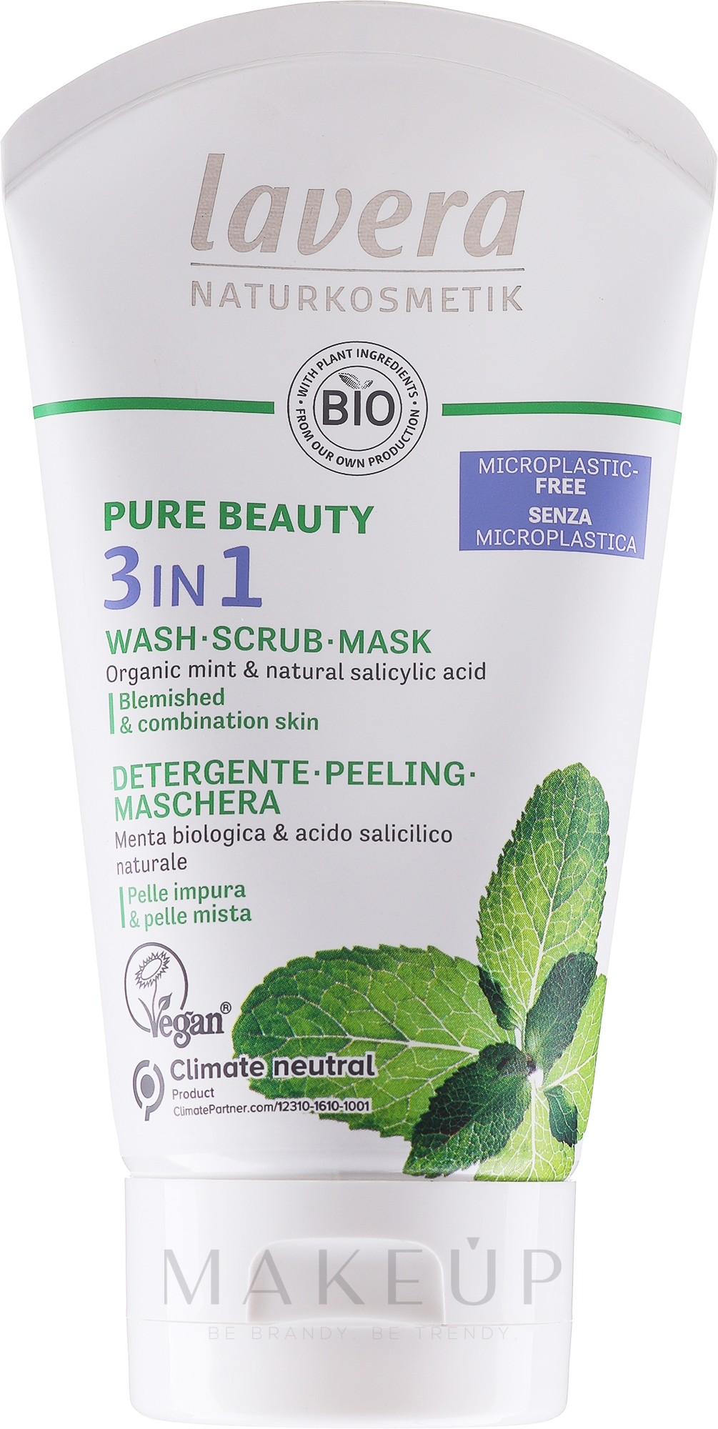 3in1 Waschemulsion, Peeling und Gesichtsmaske mit Minze und Salicylsäure - Lavera 3In1 Wash Scrub Mask — Bild 125 ml