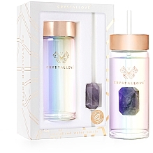 Düfte, Parfümerie und Kosmetik Holographische Glaswasserflasche mit Amethyst und Trinkhalm, 400 ml - Crystallove Glass Hologram Water Bottle with Amethyst and Straw