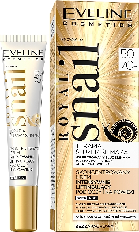 Konzentrierte Augen- und Augenlidcreme mit intensivem Lifting-Effekt 50+/70+ - Eveline Cosmetics Royal Snail 50+ 70+