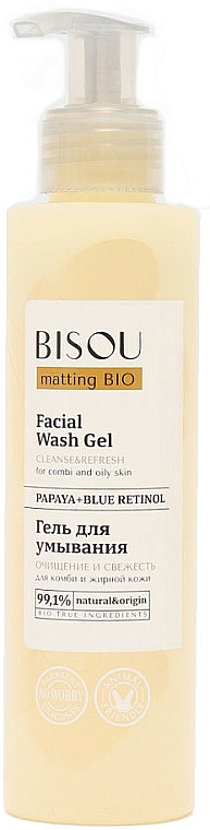 Erfrischendes und mattierendes Gesichtswaschgel mit Papaya und blauem Retinol für fettige und Mischhaut - Bisou Matting Bio Facial Wash Gel
