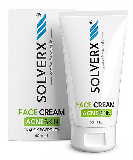 Entzündungshemmende Gesichtscreme für fettige und zu Akne und Unreinheiten neigende Haut mit Himbeer- und Jojobasamenöl, weißer Tonerde, Zink und Niacinamid - Solverx Acne Skin Face Cream — Bild N1