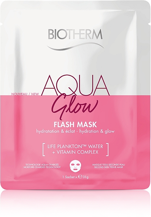 Feuchtigkeitsspendende Tuchmaske für mehr Strahlkraft mit Vitamin C - Biotherm Aqua Glow Flash Mask — Bild N1