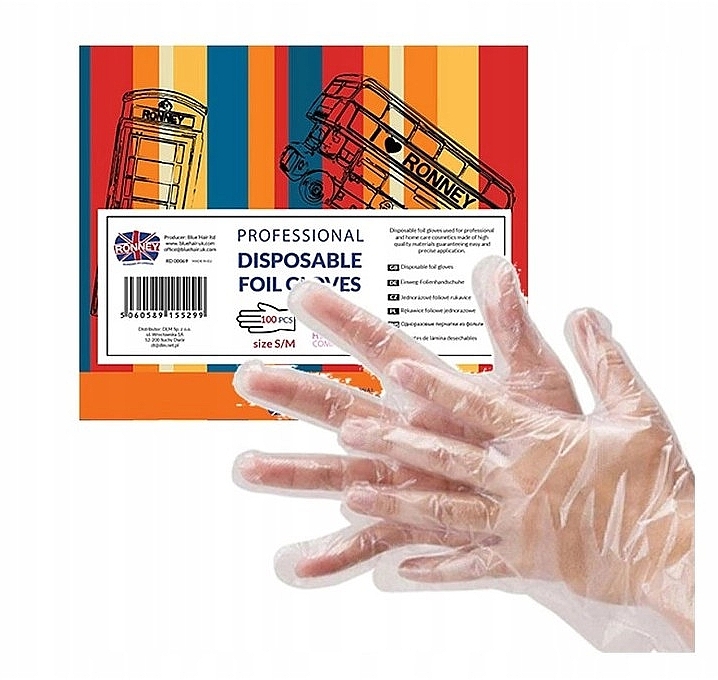 Transparente Einweghandschuhe Größe S/M 100 St. - Ronney Professional Disposable Foil Gloves — Bild N2