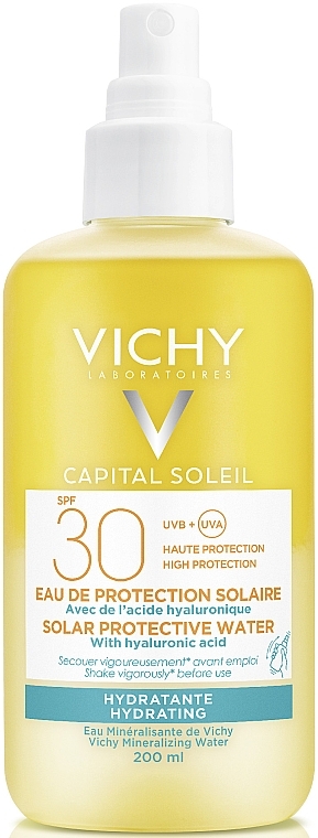 Feuchtigkeitsspendendes wasserfestes Sonnenspray für Gesicht und Körper mit Hyaluronsäure SPF 30 - Vichy Ideal Soleil Solar Protective Hydrating Water SPF 30 — Bild N1