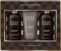 Düfte, Parfümerie und Kosmetik Gesichts- und Körperpflegeset - Baylis & Harding Black Pepper & Ginseng Men's Luxury Bathing Trio Gift Set (Duschgel 300ml + After Shave Balsam 200ml + Shampoo 300ml)