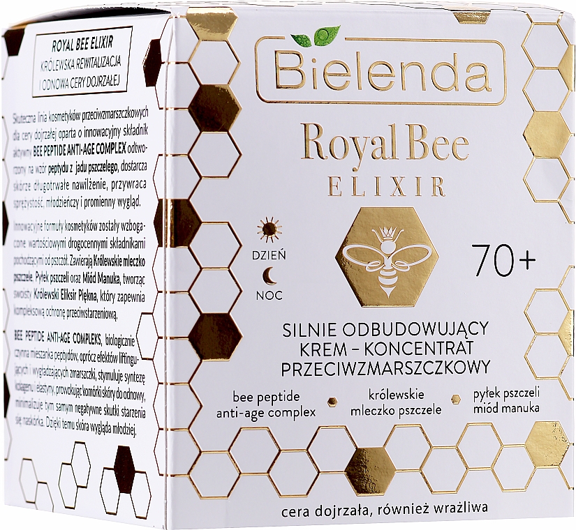 Aufbauendes Anti-Falten Creme-Konzentrat für das Gesicht mit Gelée Royale und Manuka-Honig - Bielenda Royal Bee Elixir 70+ Cream Concentrate — Bild N2