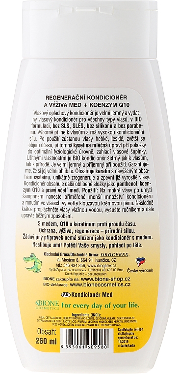 Regenerierende und schützende Haarspülung mit Honig und Coenzym Q10 - Bione Cosmetics Honey + Q10 Condiceoner — Foto N2