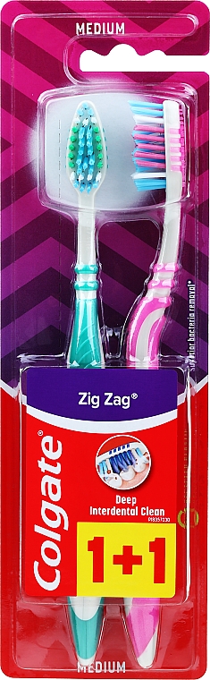 Zahnbürsten mittel Zig Zag Plus grün, rosa 2 St. - Colgate Zig Zag Plus Medium — Bild N1