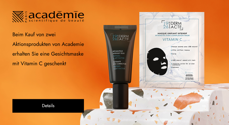 Beim Kauf von zwei Aktionsprodukten von Academie erhalten Sie eine Gesichtsmaske mit Vitamin C geschenkt