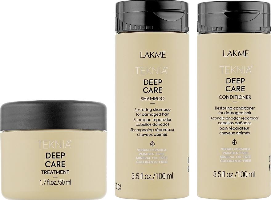 Regenerierendes Pflegeset für trockenes oder geschädigtes Haar - Lakme Teknia Deep Care (Shampoo 100ml + Conditioner 100ml + Haarmaske 50ml) — Bild N2