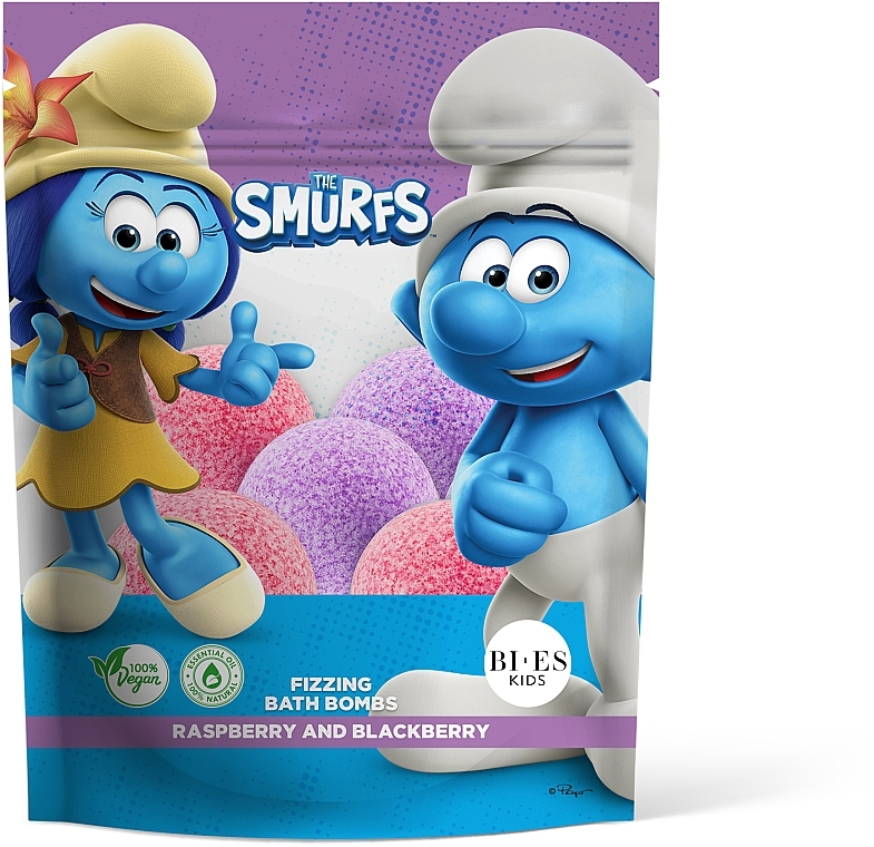 Badebombe - Bi-es Kids Smurfs Fizzing Bath Bombs Raspberry And Blackberry — Bild N1