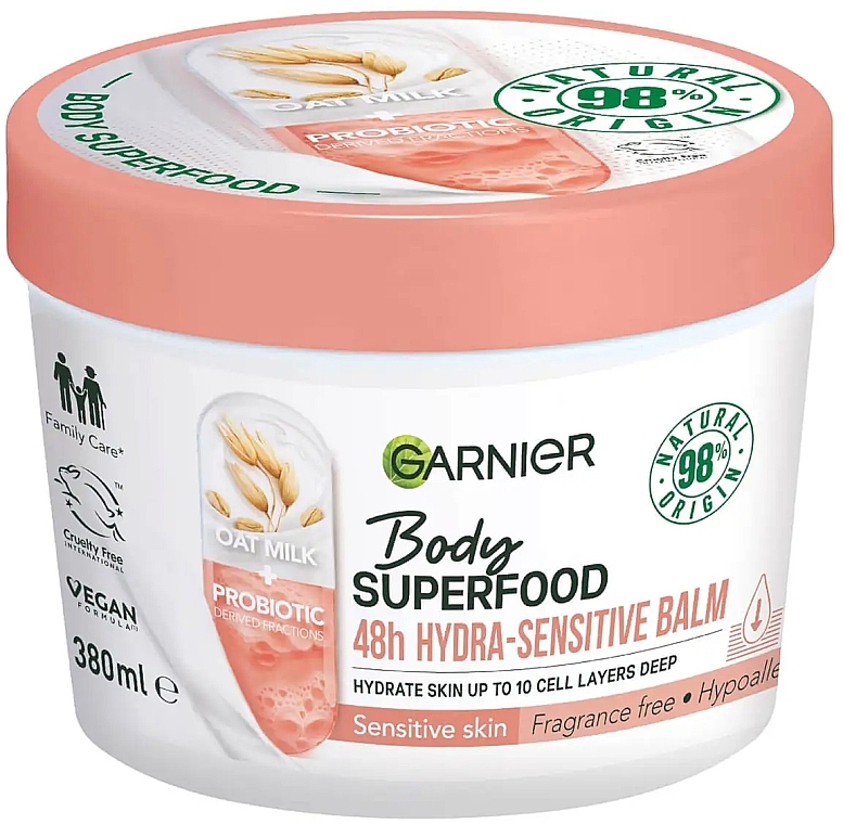 Feuchtigkeitsspendender Balsam für empfindliche Körperhaut - Garnier Body Superfood 48H Hydra Sensitive Balm Oat Milk+Probiotic — Bild N1
