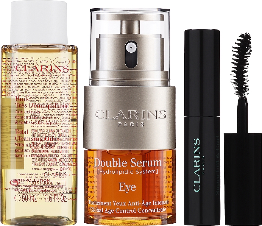 Make-up Set (Mascara Mini 3ml + Augenserum 20ml + Reinigungsöl 50ml + Kosmetiktasche 1 St.) - Clarins VP DS Eye World HLY 2022 — Bild N2