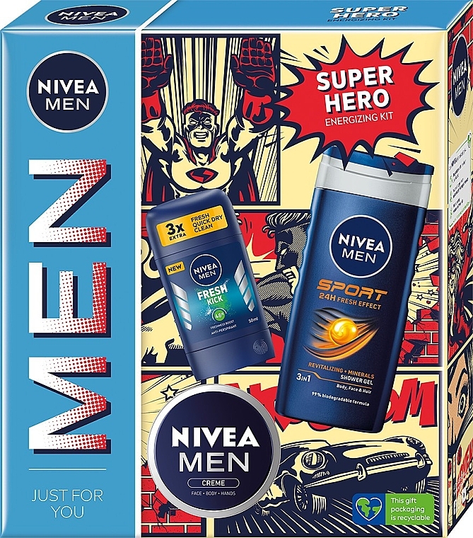 Set - Nivea Men Super Hero Set (sh/gel/500ml + deo/50ml + b/cr/75ml) — Bild N1