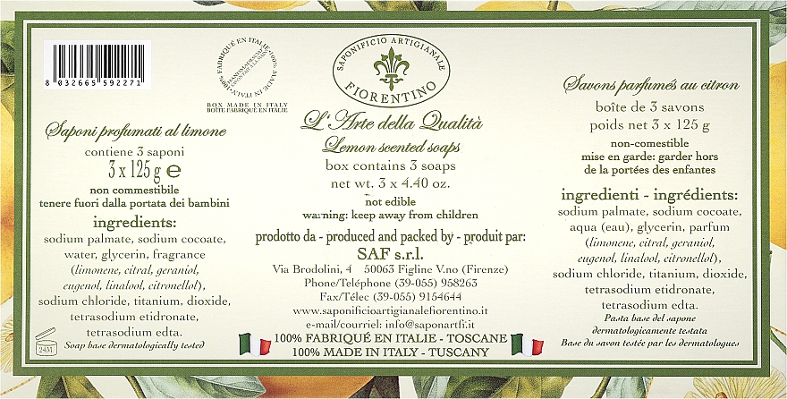 Naturseifen Geschenkset 3 St. - Saponificio Artigianale Fiorentino Lemon (3x125g) — Bild N3