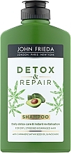 Düfte, Parfümerie und Kosmetik Regenerierendes Detox-Shampoo mit Avocadoöl und grünem Tee für trockenes, gestresstes und strapaziertes Haar - John Frieda Detox & Repair Shampoo